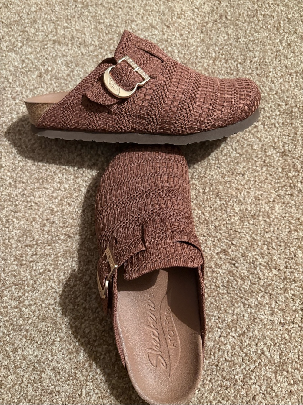 Skechers Brown Knit Slip-On Clog with Buckle